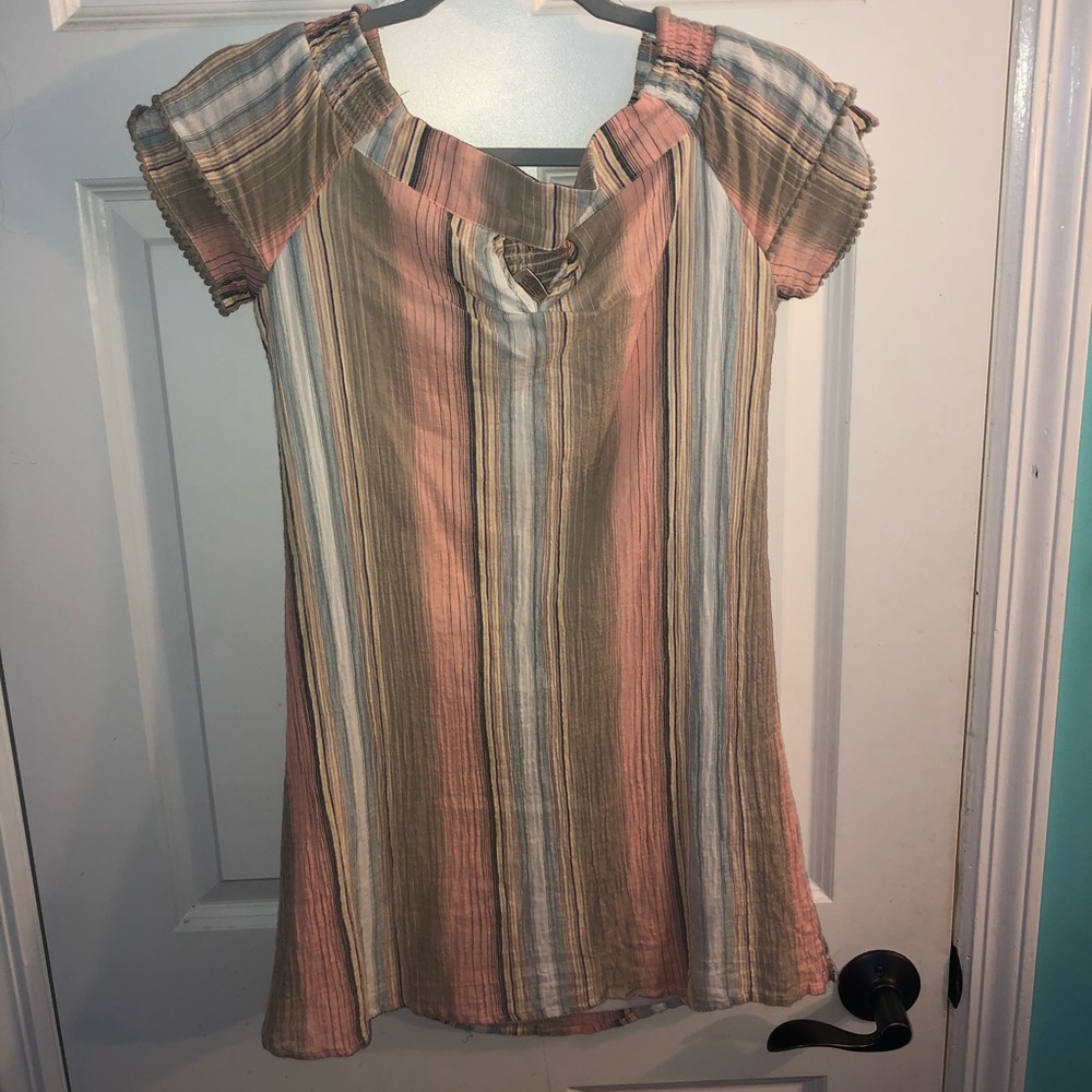 Multicolor pastel off the shoulder dress
